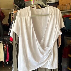 Lands' End White Short Sleeve Wrap Top